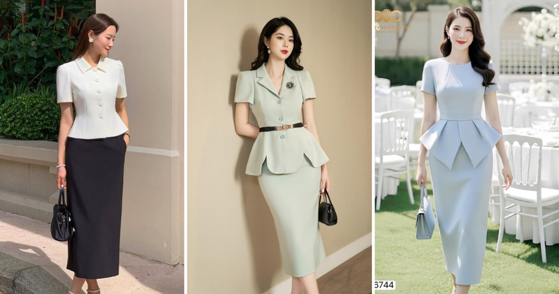 Áo peplum và chân váy bút chì là "vũ khí" giấu bụng hoàn hảo cho dân văn phòng, mang lại vẻ sang trọng.