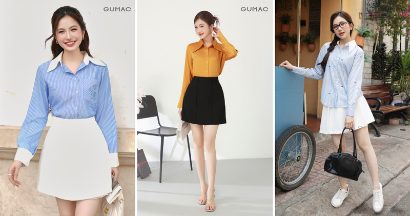Áo sơ mi diện cùng chân váy xếp ly dáng ngắn vừa trẻ trung vừa thanh lịch đi làm.