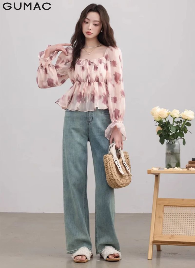Áo sơ mi dáng peplum nữ hoa nhí
