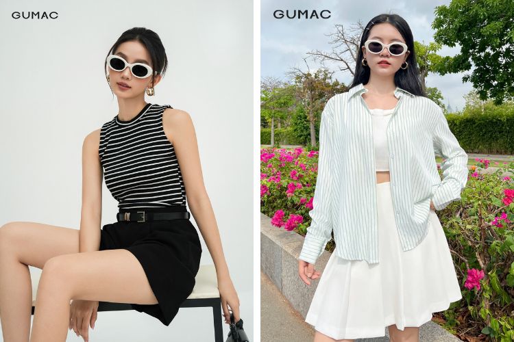 Gợi ý áo sọc cổ kiểu đi chơi 1/6