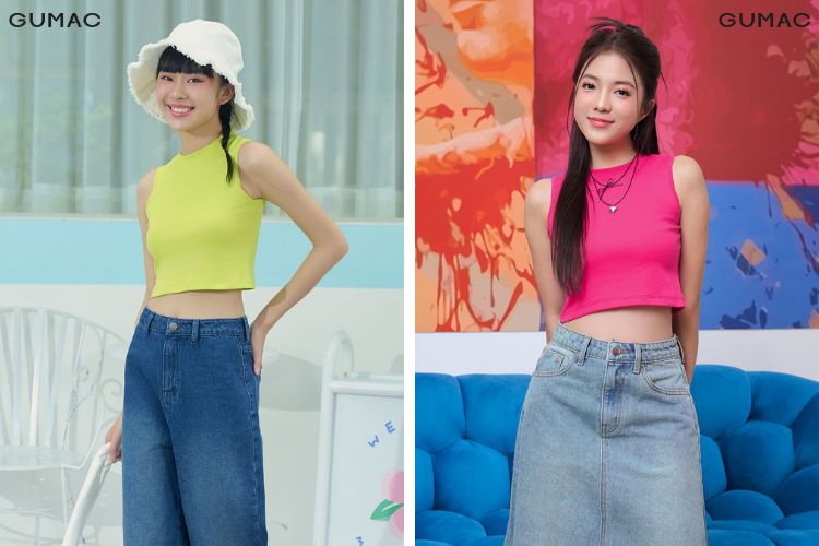 Gợi ý áo tank top mix với quần jean đi chơi 1/6