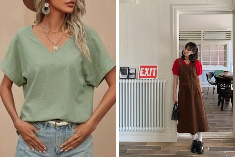 Phối áo cổ tim với yếm váy cho nàng