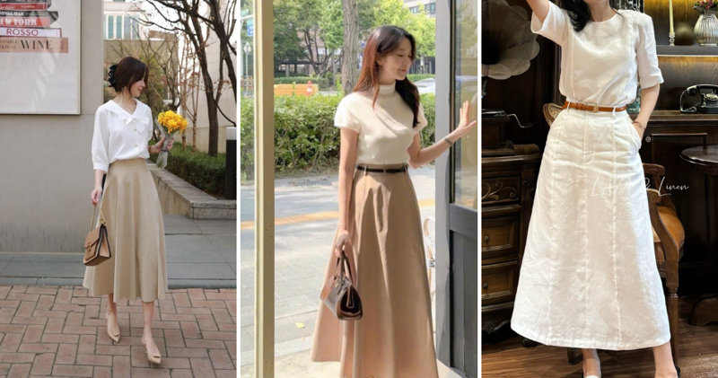 Áo thun phối cùng chân váy linen nhẹ nhàng và thoải mái.