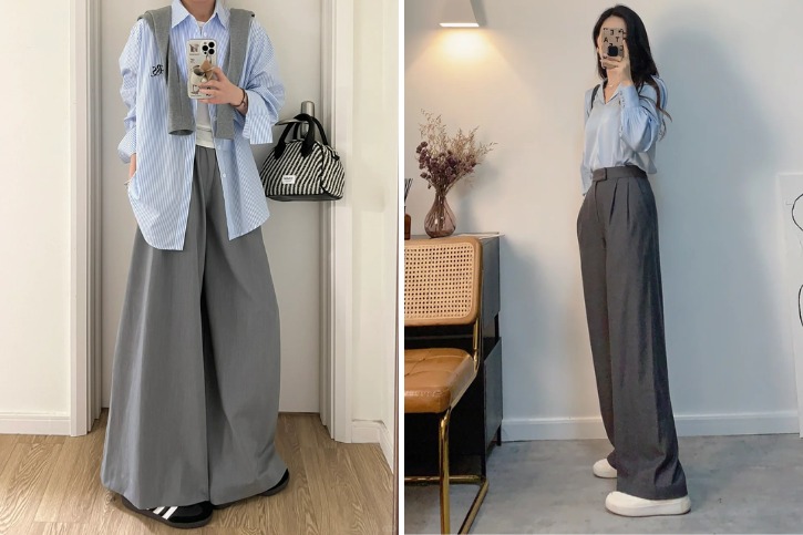 Đột phá phong cách cùng áo xanh và quần xám