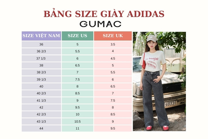 bang size giay adidas