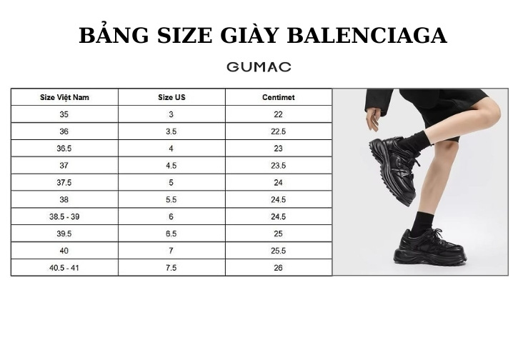 bang size giay balenciaga