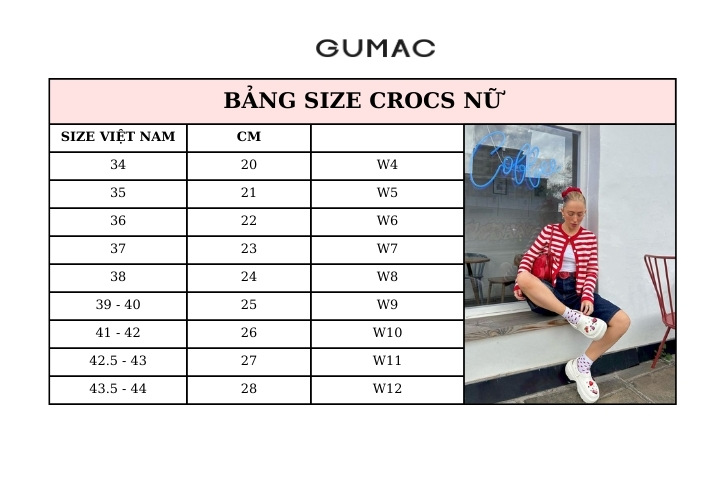 bang size giay dep crocs
