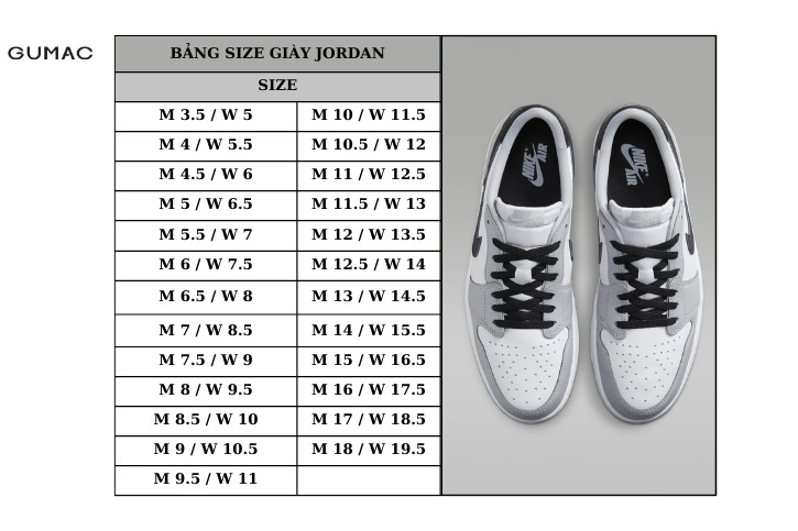bang size giay jordan 