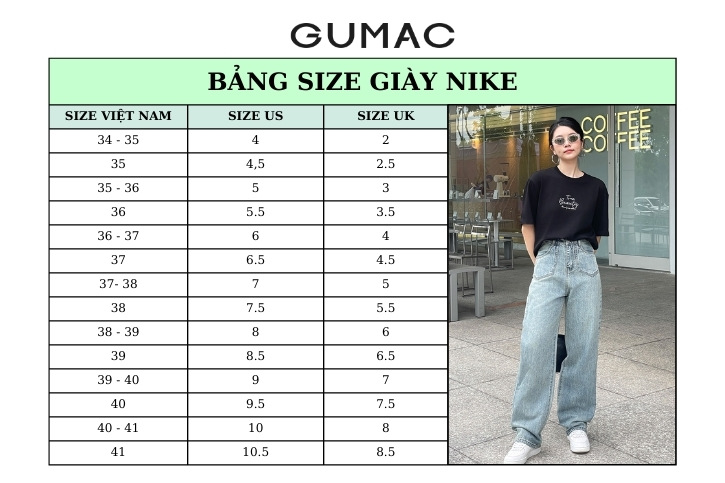 bang size giay nike