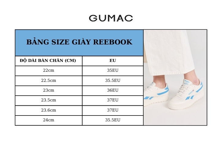 bang size giay reebok