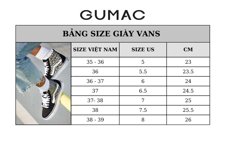 bang size giay vans