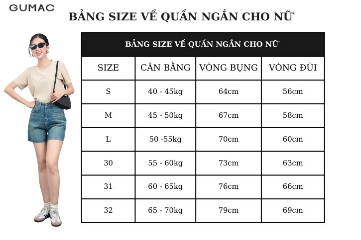 bang size quan short nu moi nhat