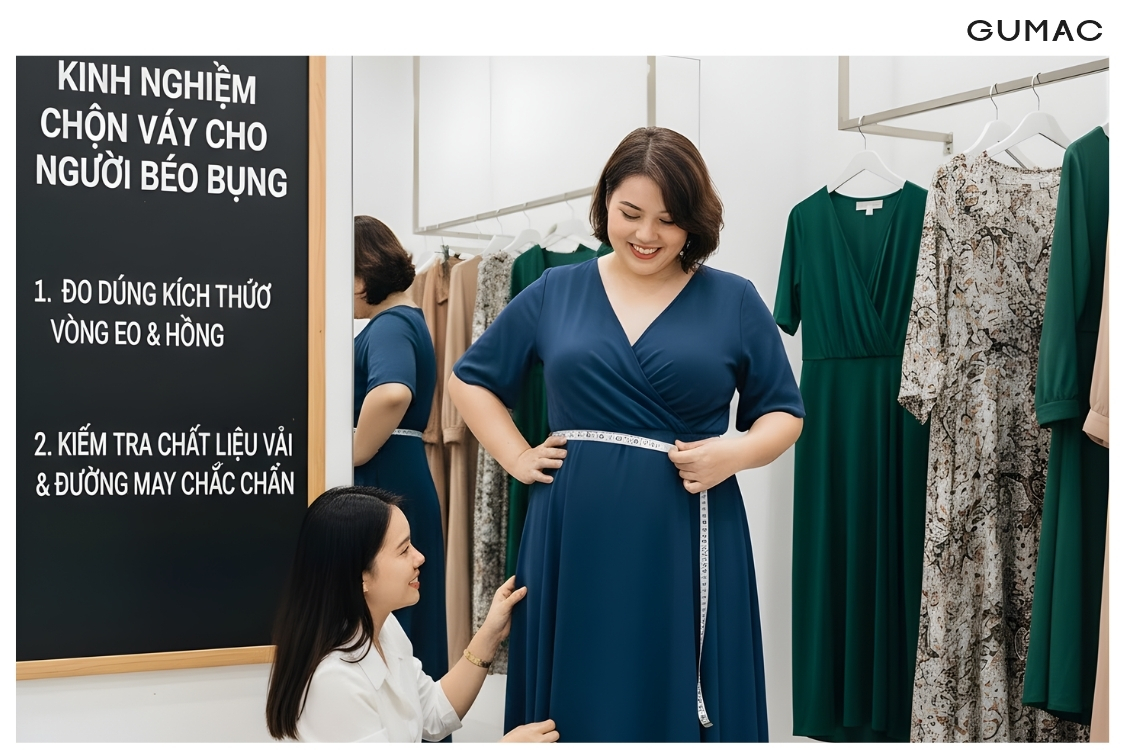 bi quyet mac vay cho nguoi beo bung