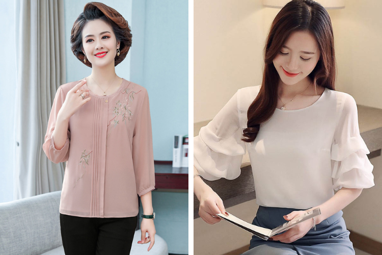 áo voan tay lỡ cổ tròn