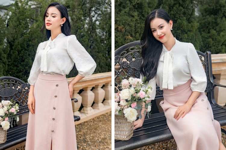 áo voan tay lỡ cổ nơ