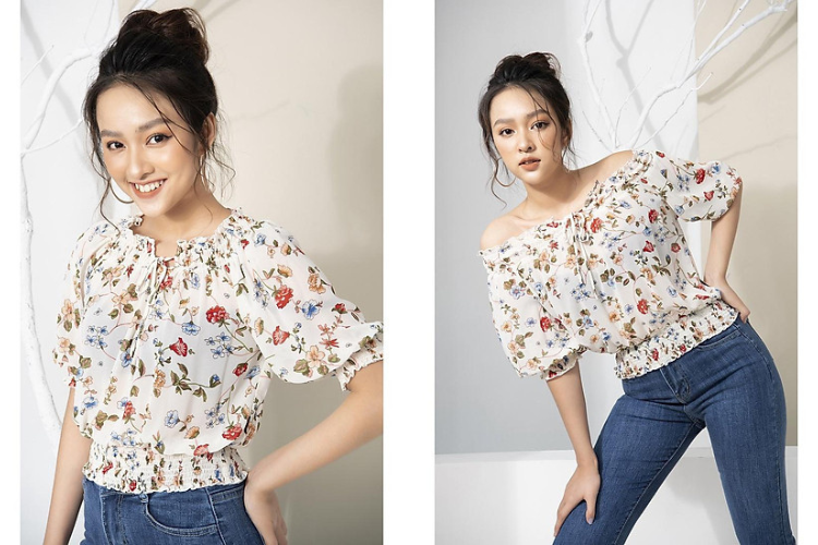 áo voan tay lỡ bó gấu chun
