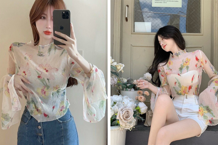 áo voan tay lỡ xuyên thấu