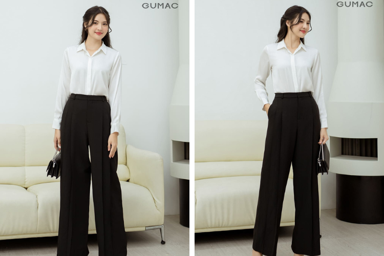 Áo sơ mi với quần ống rộng