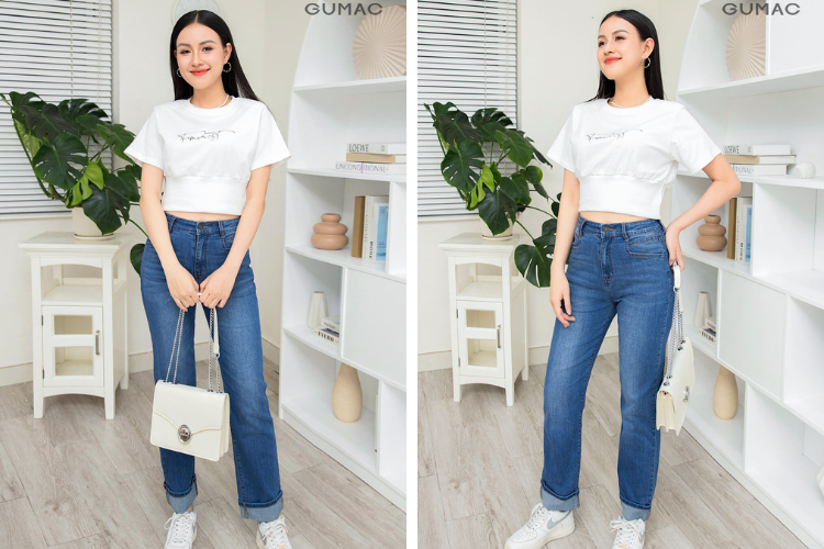 Quần jean với áo croptop
