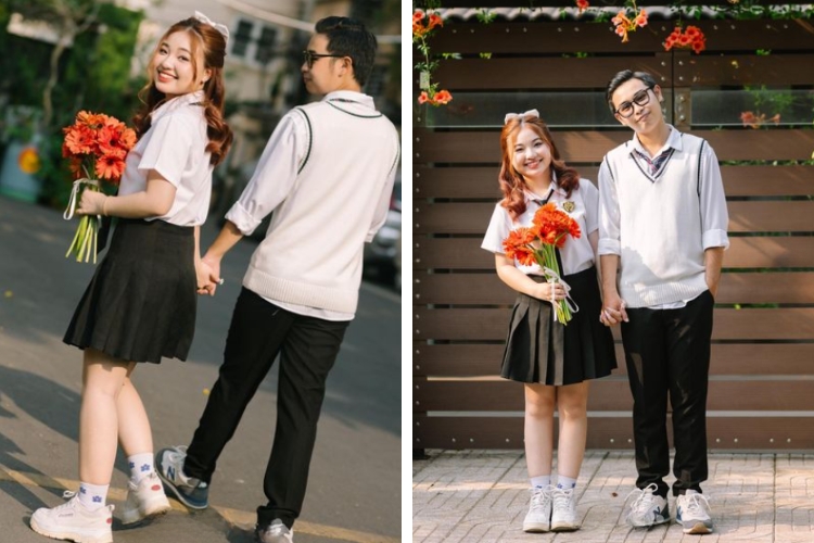 tạo dáng chụp ảnh kỷ yếu đôi