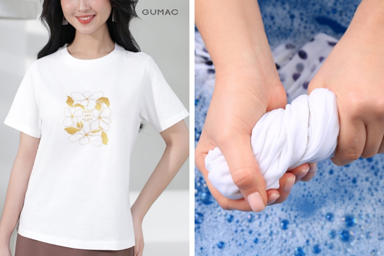 Sau khi giặt không nên dùng tay vắt mạnh áo thun