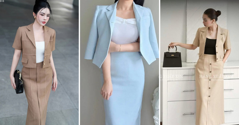 Áo vest nữ ngắn phối chân váy bút chì quyền lực cho nàng công sở.