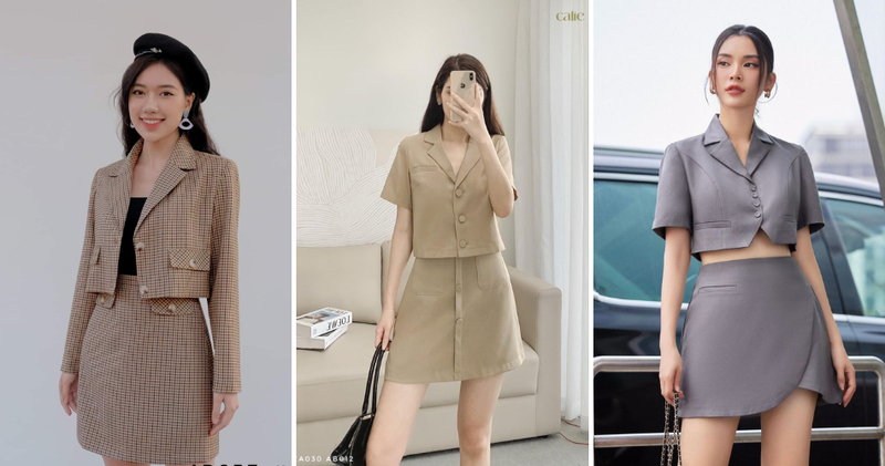 Phối đồ với áo vest ngắn, chân váy chữ A sẽ giúp vòng eo trông thon gọn hơn và che đi khuyết điểm ở phần hông.