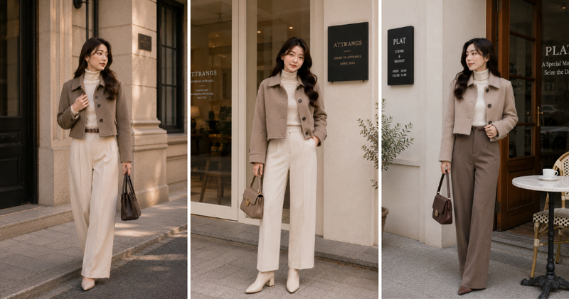 Phối áo dạ ngắn với áo cổ lọ tạo nên một set đồ đậm chất Hàn Quốc, thanh lịch và tối giản.