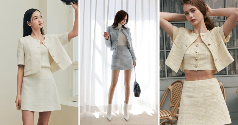 Phối áo dạ nữ tweed cùng chân váy chữ A vừa ngọt ngào, vừa sang trọng.