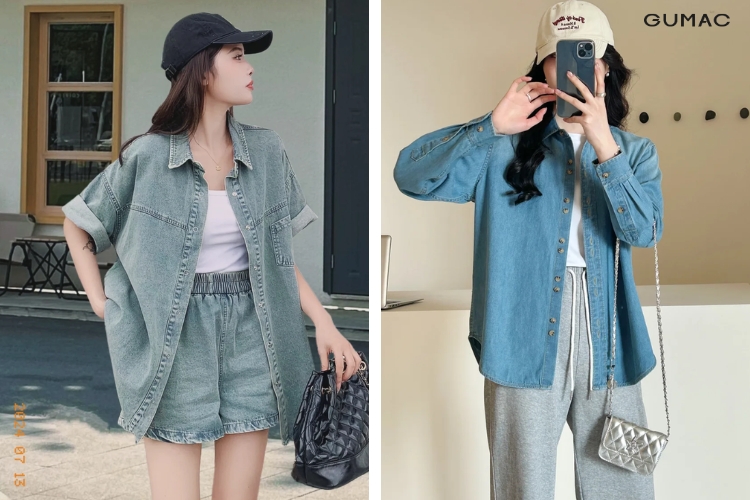 ao so mi denim khoac ngoai t-shirt