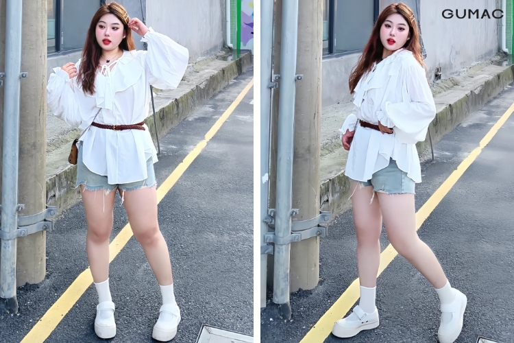 ket hop ao so mi co nhung beo cung quan short