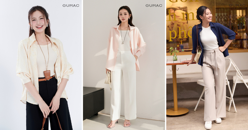 Mặc áo quây hoặc áo hai dây ôm vừa bên trong, khoác sơ mi oversize mỏng nhẹ bên ngoài và phối cùng quần ống rộng năng động.