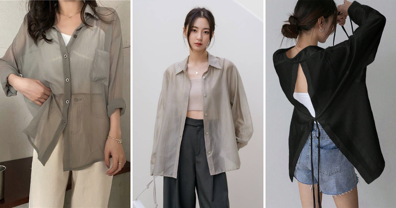 Nàng có thể chọn sơ mi voan đen, xám khói hoặc beige phối với áo hai dây và quần ống rộng tối giản để tạo chiều sâu mà vẫn giữ nét tinh tế.