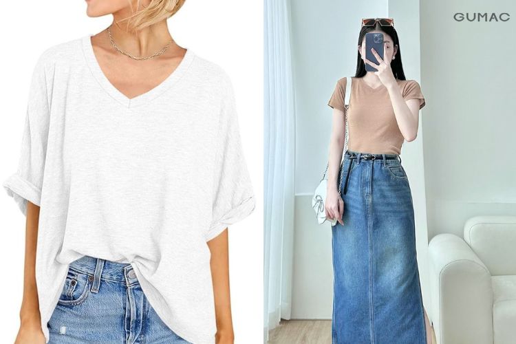 Gợi ý cách chọn áo thun cổ tim cho nữ