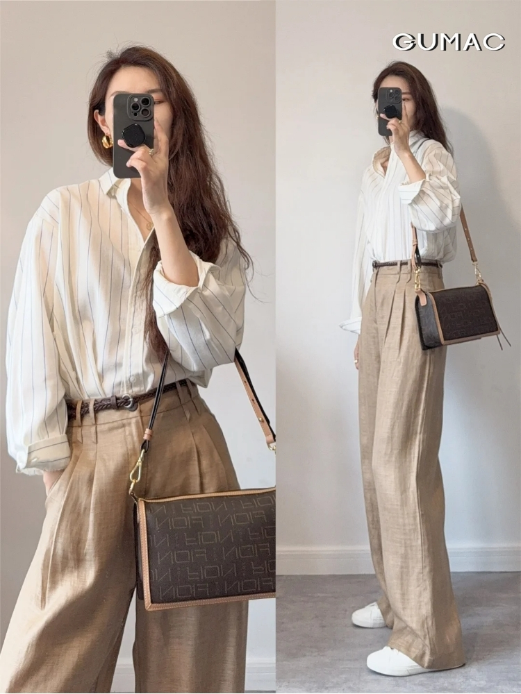 thoai mai cung outfit ao so mi hoa tiet va quan kaki