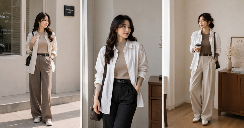 Áo len ôm tay dài mặc bên trong áo sơ mi là cách phối đồ mang đậm phong cách Hàn Quốc.