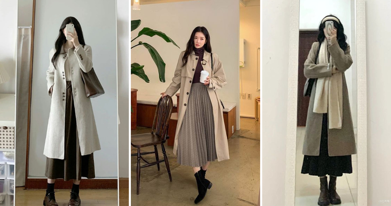Áo trench coat dáng dài kết hợp cùng áo len ôm sát bên trong sẽ biến bạn thành một quý cô sành điệu.