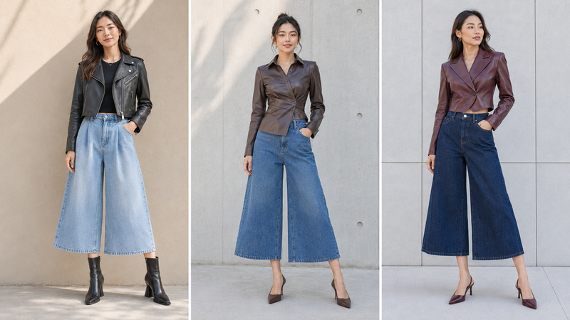 Mix áo da với quần jean lửng ống rộng, mang tính high fashion cao, biến bạn thành nàng cá tính, phong cách trong mọi hoàn cảnh.