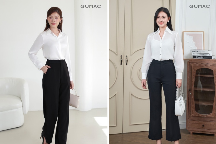 Cách phối quần tây áo sơ mi nữ vải mềm
