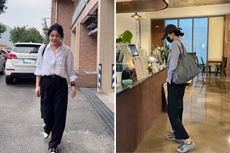 Cách phối quần tây áo sơ mi nữ với giày sneaker