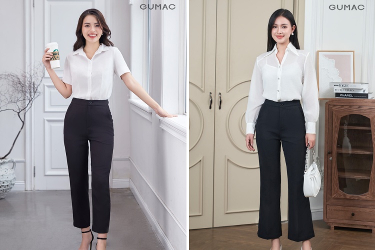 Cách phối quần tây lửng áo sơ mi trắng nữ