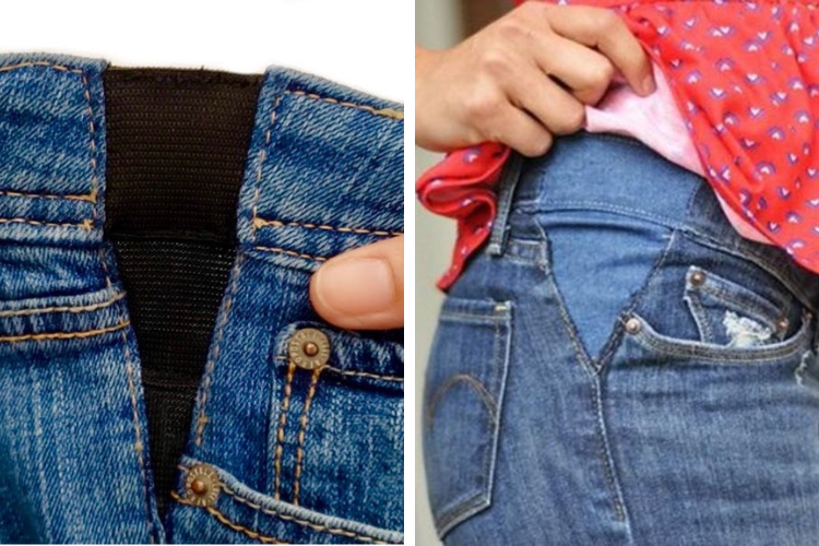 may lại lưng quần jean bị chật bụng 