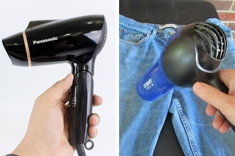 Dùng máy sấy để kéo giãn quần jean 