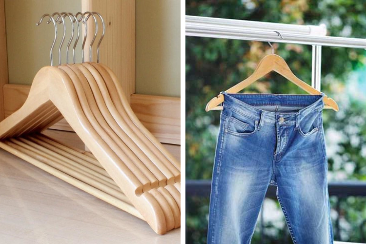 dùng móc gỗ làm giãn quần jean