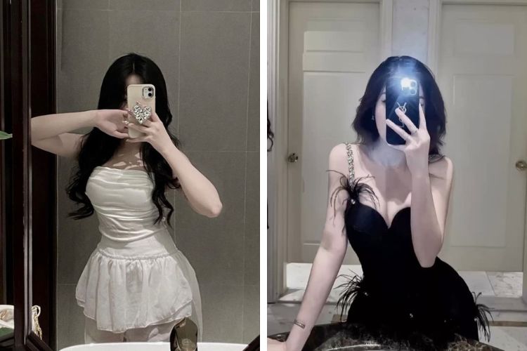 Cách chụp ảnh đứng selfie trước gương với váy body