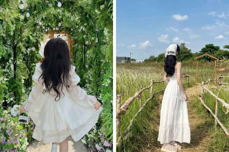 Cách tạo dáng chụp từ phía sau với váy maxi