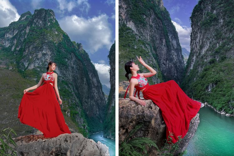 Chụp ảnh cùng váy xòe không nhìn vào ống kính