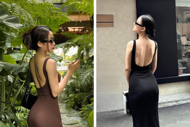 Tạo dáng chụp ảnh khoe lưng với váy body