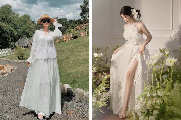 Tạo dáng chụp hình khi nhấc nhẹ váy