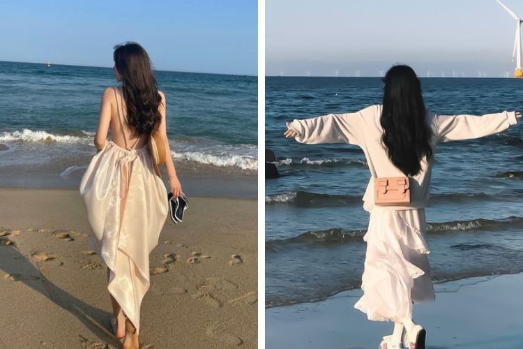 Cách tạo dáng chụp từ phía sau với váy maxi